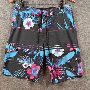 Ocean Current Swim Shorts Men's 32 Black/Blue Floral Allover Beachwear Casual
